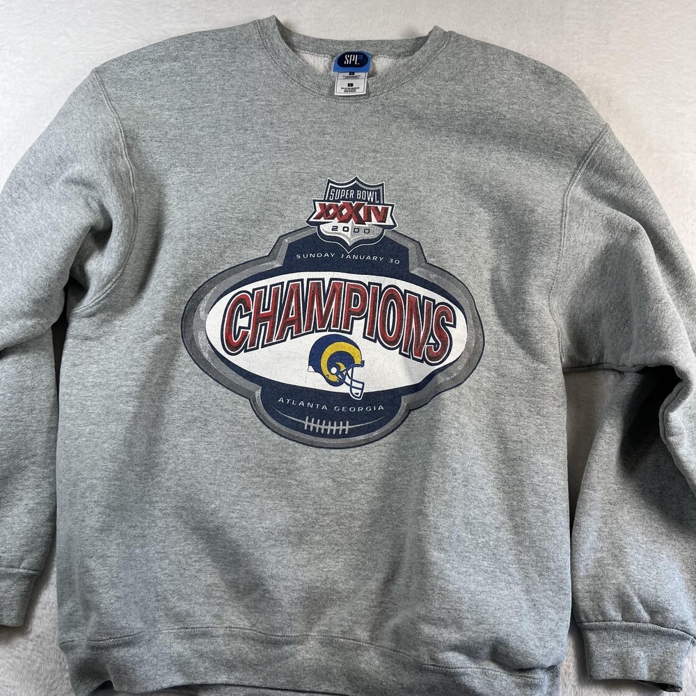 Vintage St Louis Rams Sweatshirt Mens Large Gray NFL Football SPL 28 Super Bowl